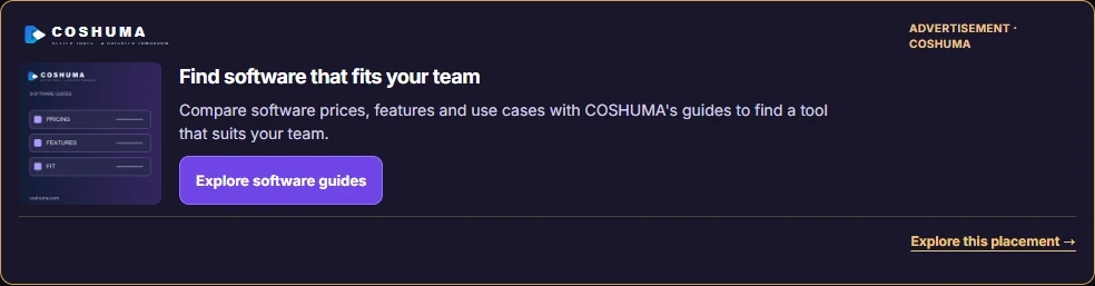 Actual COSHUMA house advertisement on the tool page.
